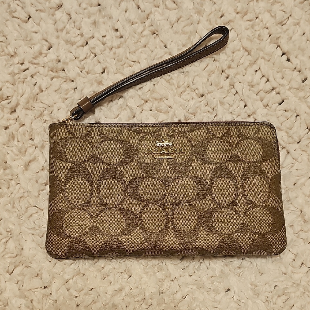 Coach Signature Tan Wristlet Clutch